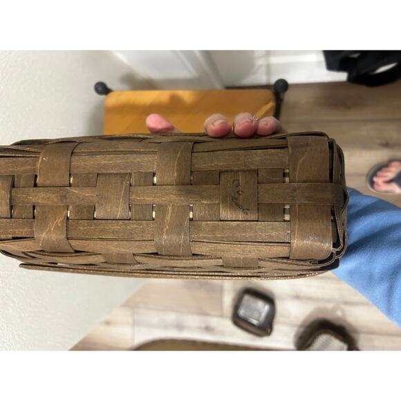 Longaberger Cracker basket Khaki check liner & hard protector Deep Brown - Picture 5 of 5